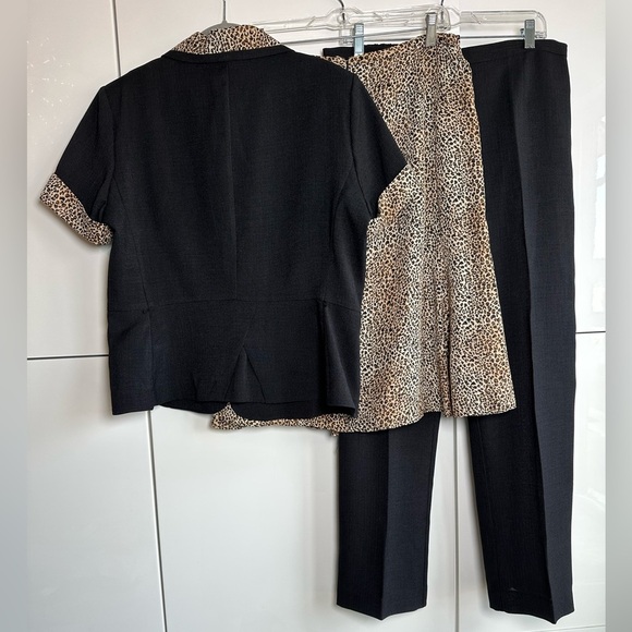 Kim Rogers 3 Piece Suit Black Jacket and Pant Leopard Print Skirt Size 16 - Picture 8 of 8